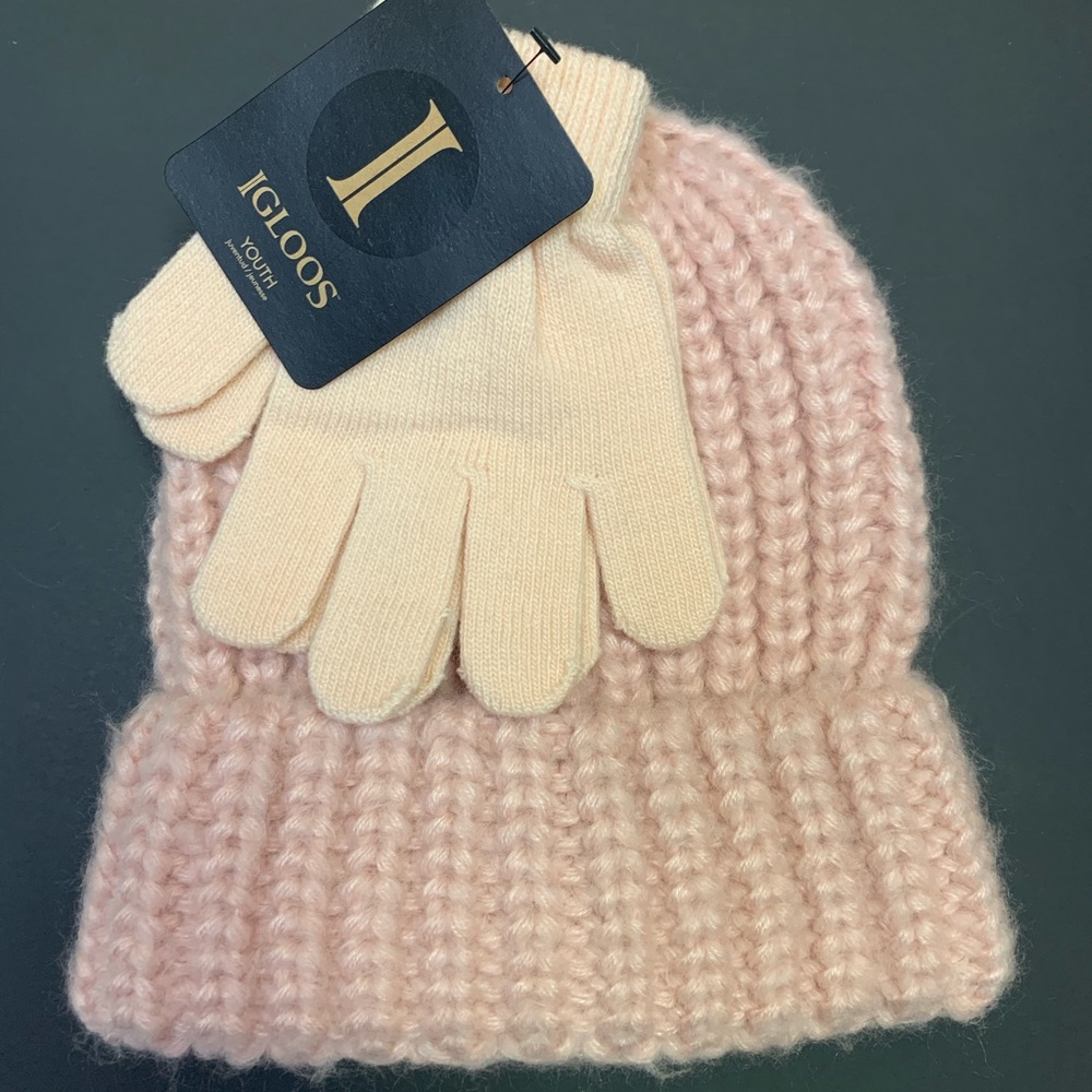 IGLOOS ROSE PINK BEANIE HAT CAP & GLOVES
